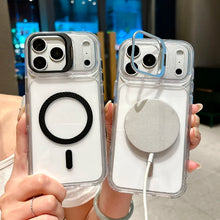 Load image into Gallery viewer, New Transparent Acrylic Metal Lens Holder Phone Case for iPhone 18 17 13 12 Pro Max 16 15 14 Plus for Magsafe Magnetic Cover
